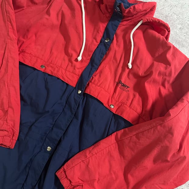 90s 빈티지 스포츠 팀 레드 네이비 배색 후드 자켓