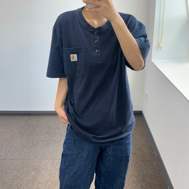 Carhartt 칼하트 헨리넥 원포켓 네이비 반팔 