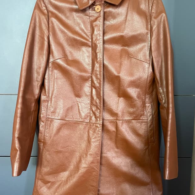 브라운 갸루 그런지 소가죽 롱 레더 코트 