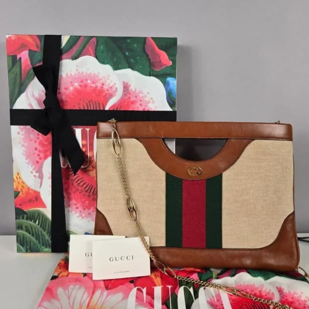 GUCCI 구찌 오디피아 웹 캔버스 라지 클러치 숄더백 가방 정품