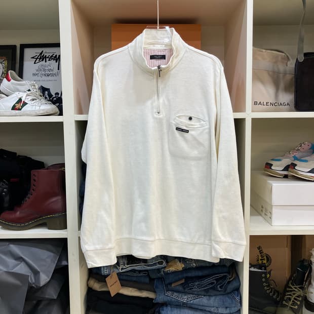 Y’saccs 요지야마모토 화이트 하프집업 스웨트셔츠 XL