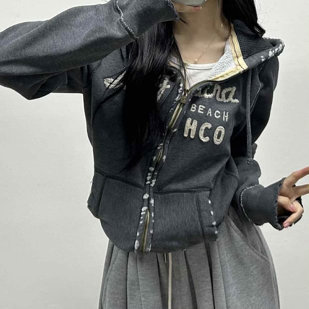 홀리스터 y2k 올드스쿨 스웻 후드집업 희귀져지(S)