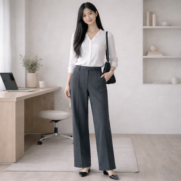 무신사 스탠다드 우먼즈 와이드 히든 밴딩 슬랙스 그레이