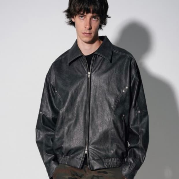 바우프 커브드 레더 자켓