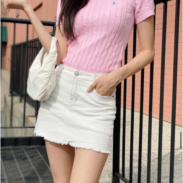 폴로 니트 반팔(XS사이즈)_핑크