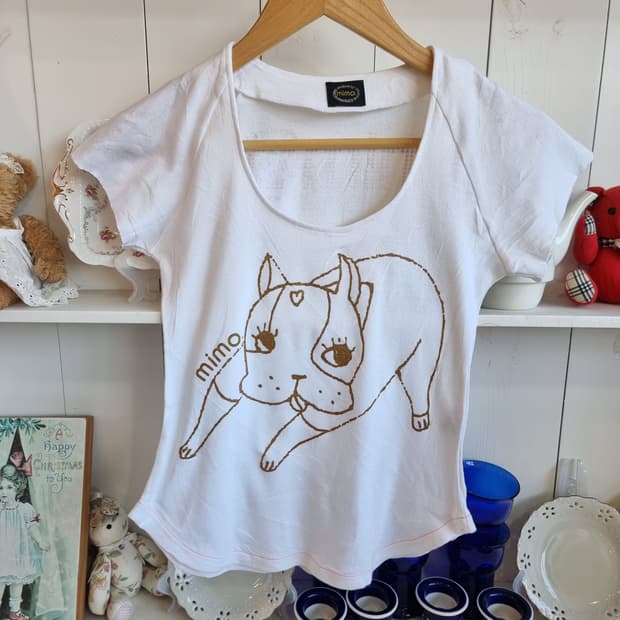Mimo 강아지 프린팅 반팔 티셔츠 화이트