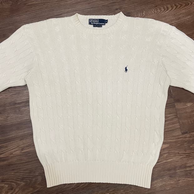 90s 폴로 랄프로렌 아이보리 케이블 니트 코튼 스웨터 