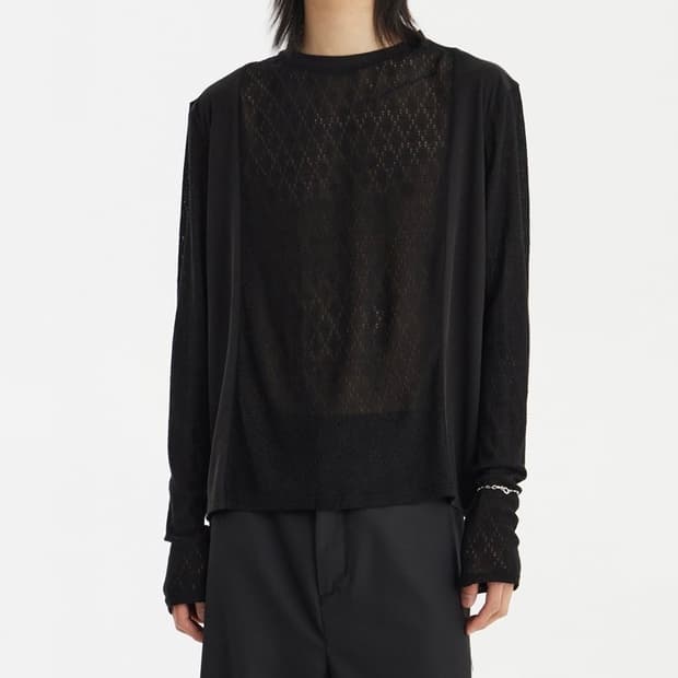 Argyle pointelle l/s tee 아가일 니트 티 블랙