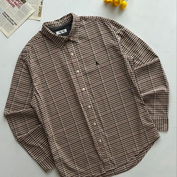 Bean Pole 빈폴 브라운 깅엄 체크 셔츠