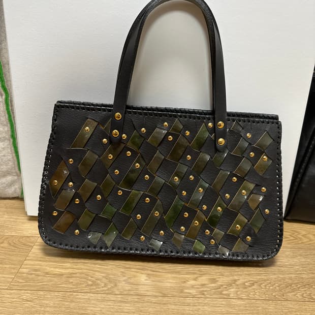 vintage leather weaving bag 