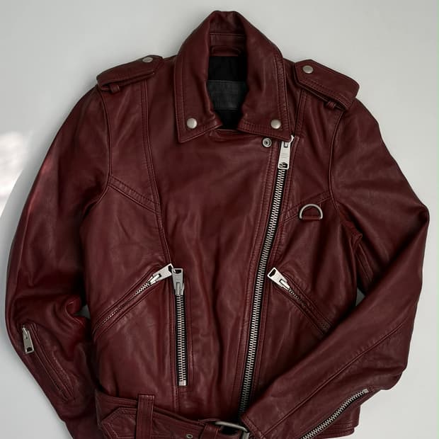 올세인츠 발펀 양가죽 우먼 라이더 자켓 버건디