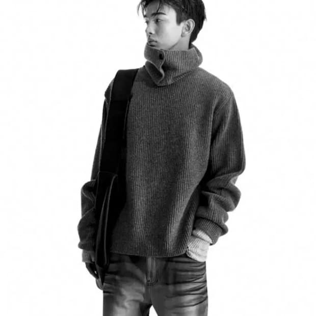 무명 터틀넥 겨울 니트 블랙 
