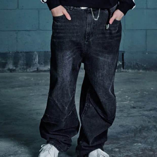 노운 와이드 배기 데님 팬츠(블랙)