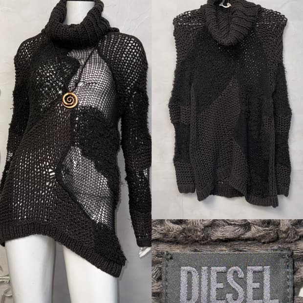 DIESEL ash khaki grunge turtle neck knit