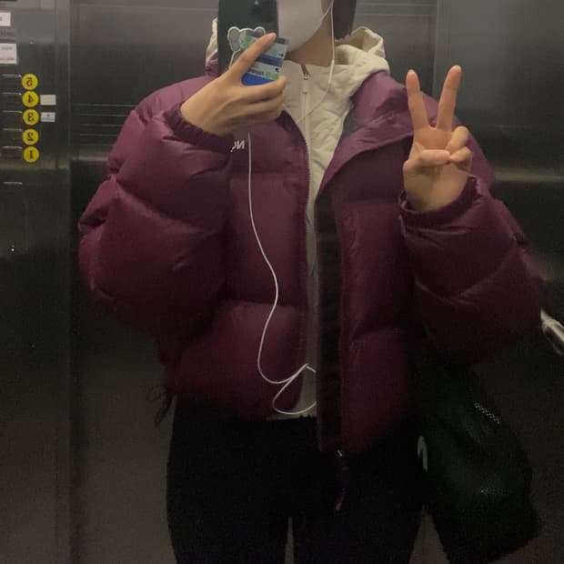 노스페이스 눕시 700 숏패딩 라즈베리