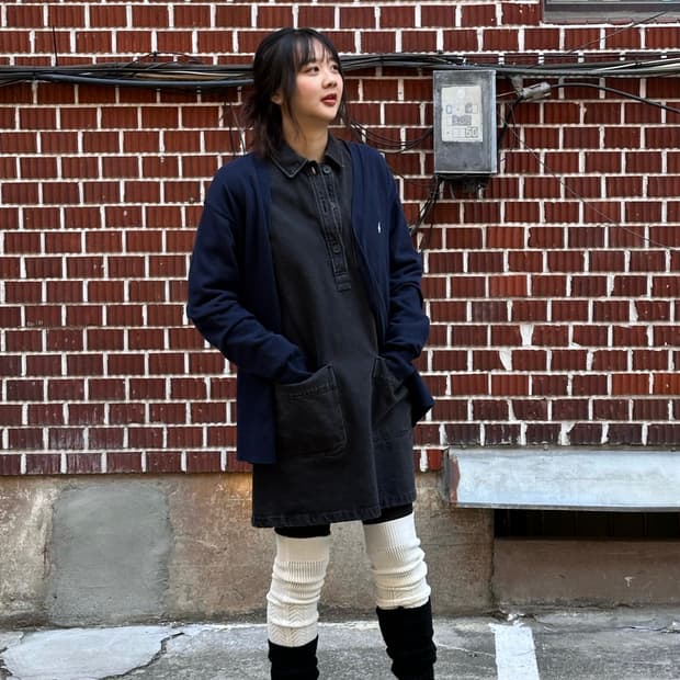 폴로 가디건 아페쎄 흑청 원피스 코디