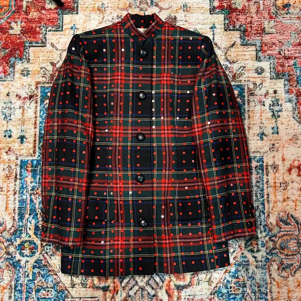 [M] 80s 발망 Ivoire 아카이브 타탄체크 스팽글 자켓