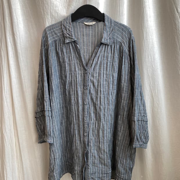 린넨면 스트라이프 7부 블라우스(L-XL)