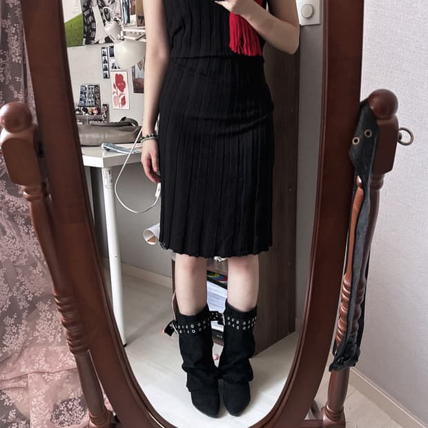 블랙 니트 슬립 원피스