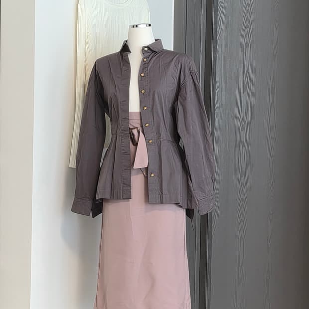 (새상픰 허리쏙! 페플럼 벨티드 롱 스커트 (로즈브라운/인디핑크)