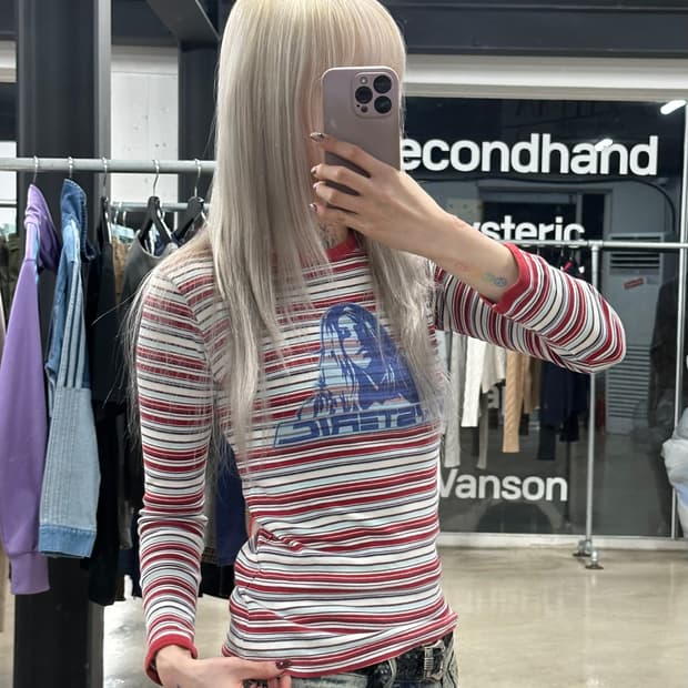  히스테릭 글래머 스트라이프 긴팔 티셔츠