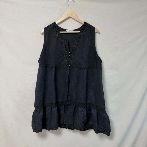 블랙 스웨이드 레이스 콩단추 프릴 원피스 모리걸 하구미