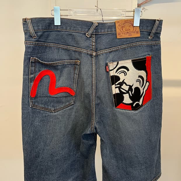 Evisu Patchwork Denim Shorts