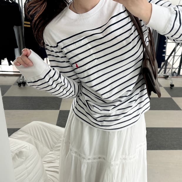 폴로 랄프로렌 스트라이프 포켓 롱슬리브 