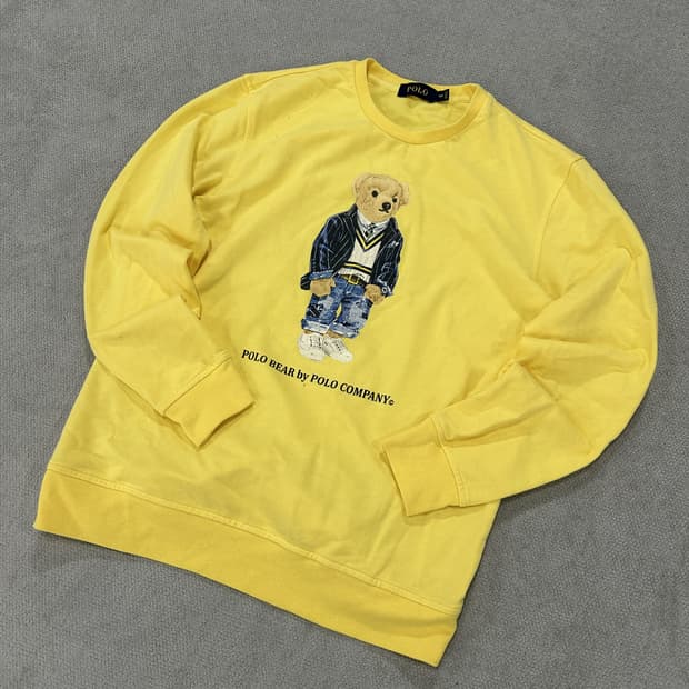 폴로 랄프로렌 옐로우 폴로베어 맨투맨 s
