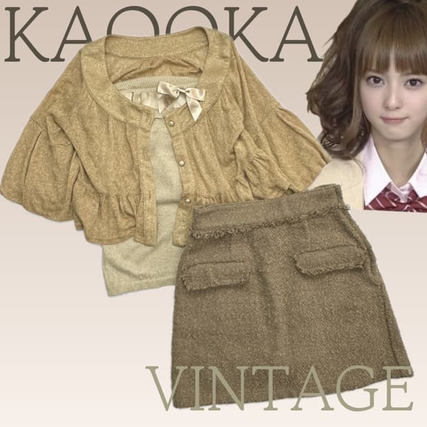 🤎라떼갸루 코디세트🤎 튜브탑 크로셰 러블리 리본 스커트 일본 빈티지