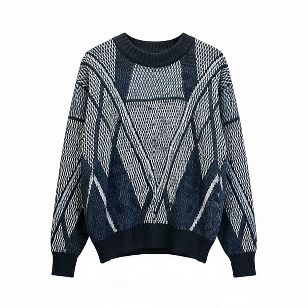 JPN VINTAGE 올오버 V쉐입 패턴 니트 컬러블럭 디테일