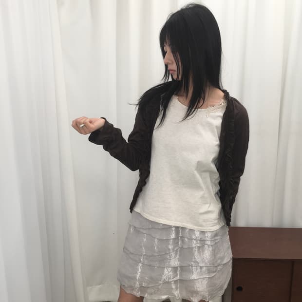 브라운 러플 가디건