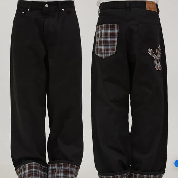 와이케이 체크 아플리케 롤업 코튼 팬츠 블랙 3