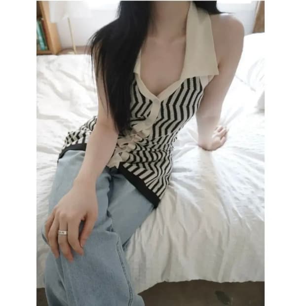 디에이디 홀터넥 줄무늬 원피스