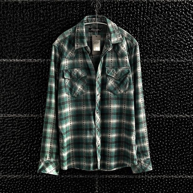 그린 투포켓 플란넬 체크셔츠