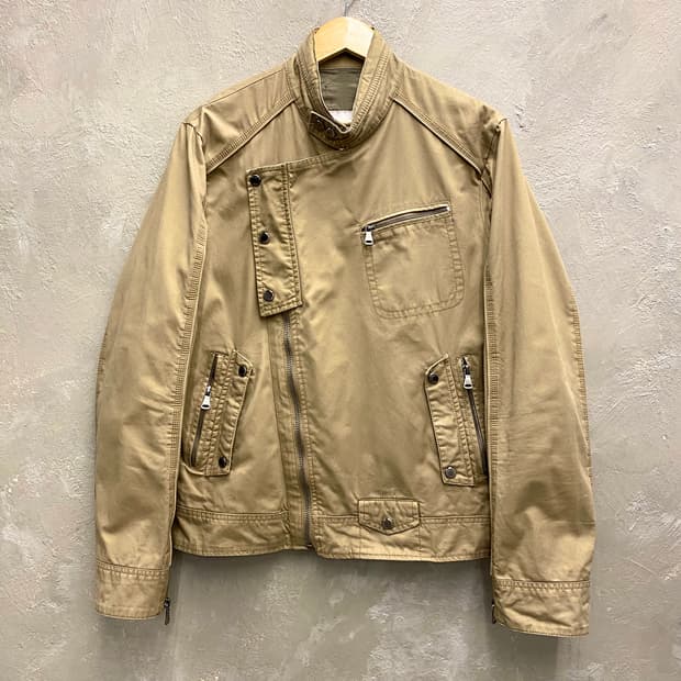 [L] Zara 자라 베이지 코튼 모터사이클 라이더 자켓