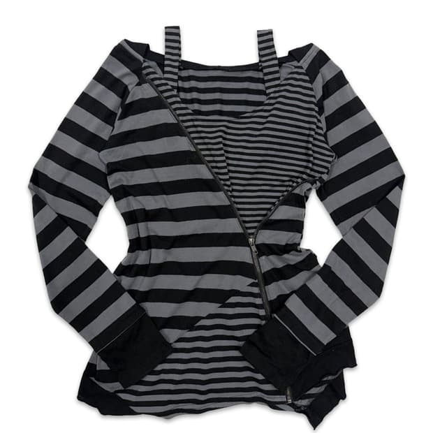 빈티지 스트라이프 언벨런스 펑크 집업 후드