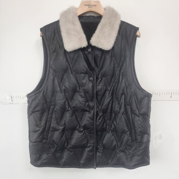 씨티지 블랙 패딩 조끼 퍼 카라