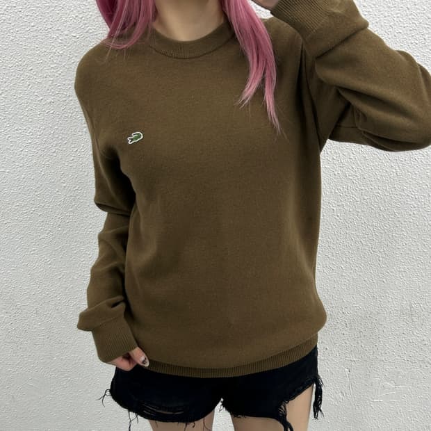 라코스테 미니로고 브라운 니트 S