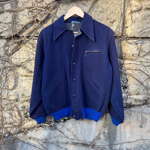 80~90s 빈티지 리버시블 울 코튼 봄버 블루종 워크 자켓