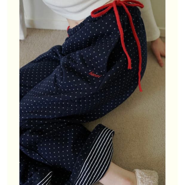 히어리 포지 퀼팅 리본 라운지 팬츠_네이비