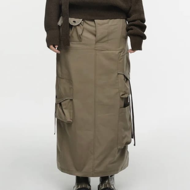 [새상품] 나체 스트랩 카고 맥시스커트 빈티지베이지