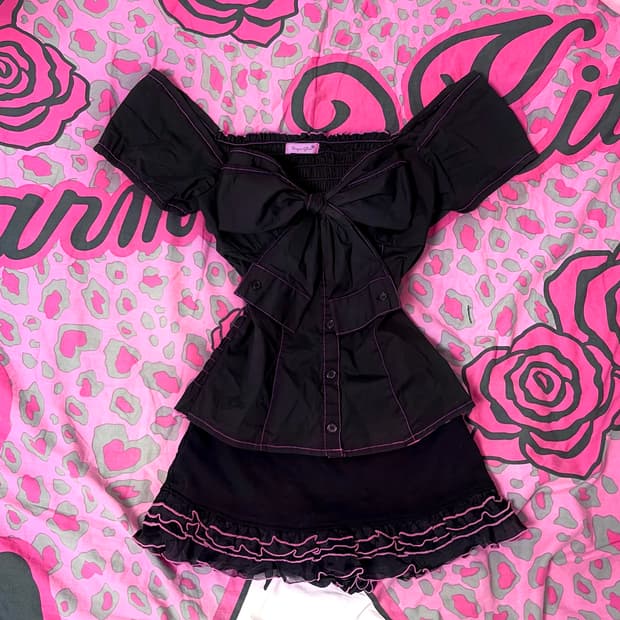 MA*RS마즈 블랙핑크 스티치 셋업 핀터 히메로맨틱갸루 일본빈티지 109