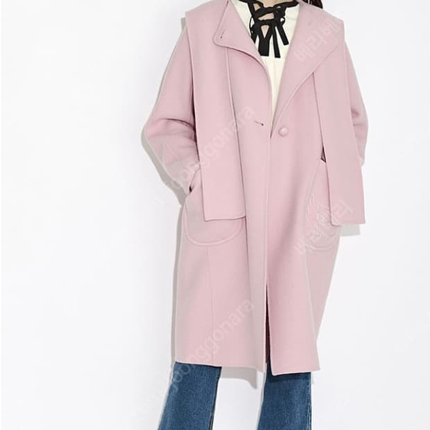 럭키슈에뜨 후드 머플러 핸드메이드 코트 (그레이) 