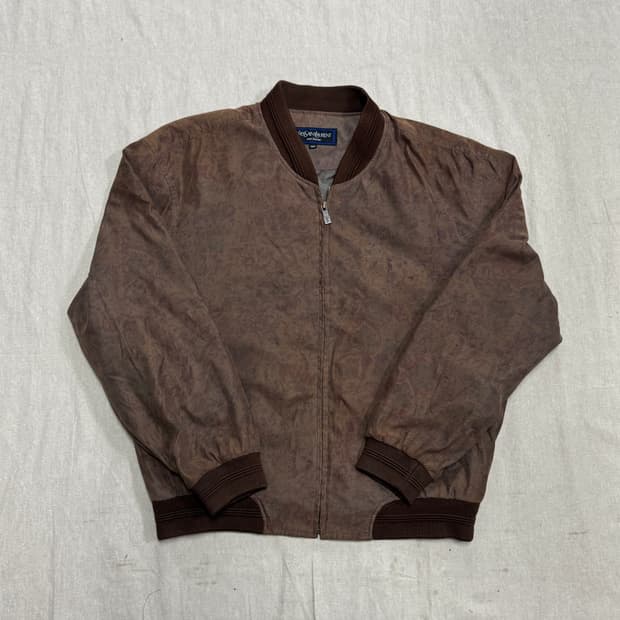 입생로랑 빈티지 브라운 패턴 봄버 블루종 105