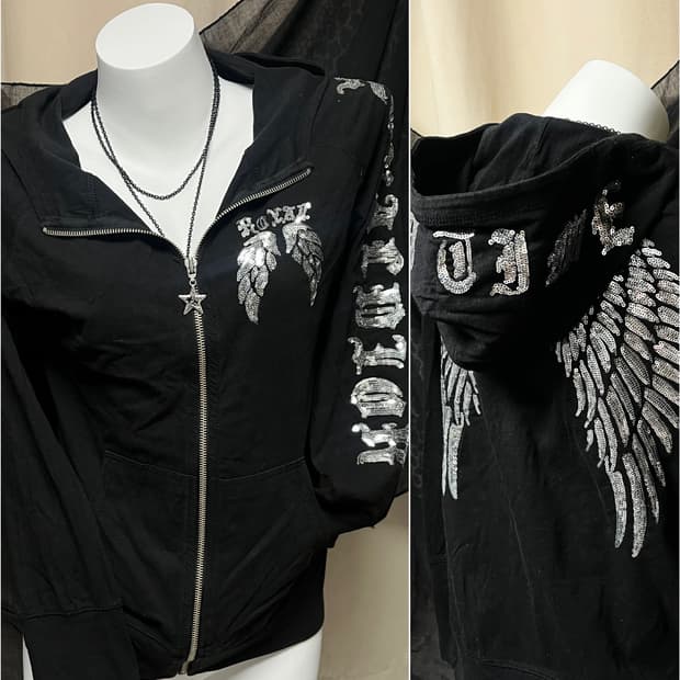 Punk wings lettering hooded zip-up M