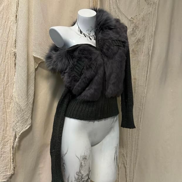 Gliter Detail Fur Knit Jacket