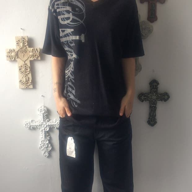 Lettering printing ribbed t shrit