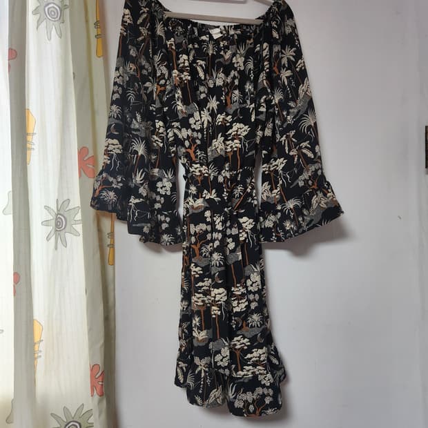 H&T 블랙 패턴 원피스 오프숄170/96A