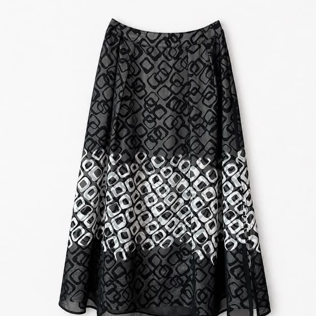 빈티지 모노톤 패턴 쉬폰 롱스커트